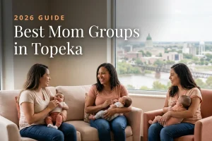 Best mom groups in Topeka, KS: three moms holding their babies at a Topeka new-parent meetup