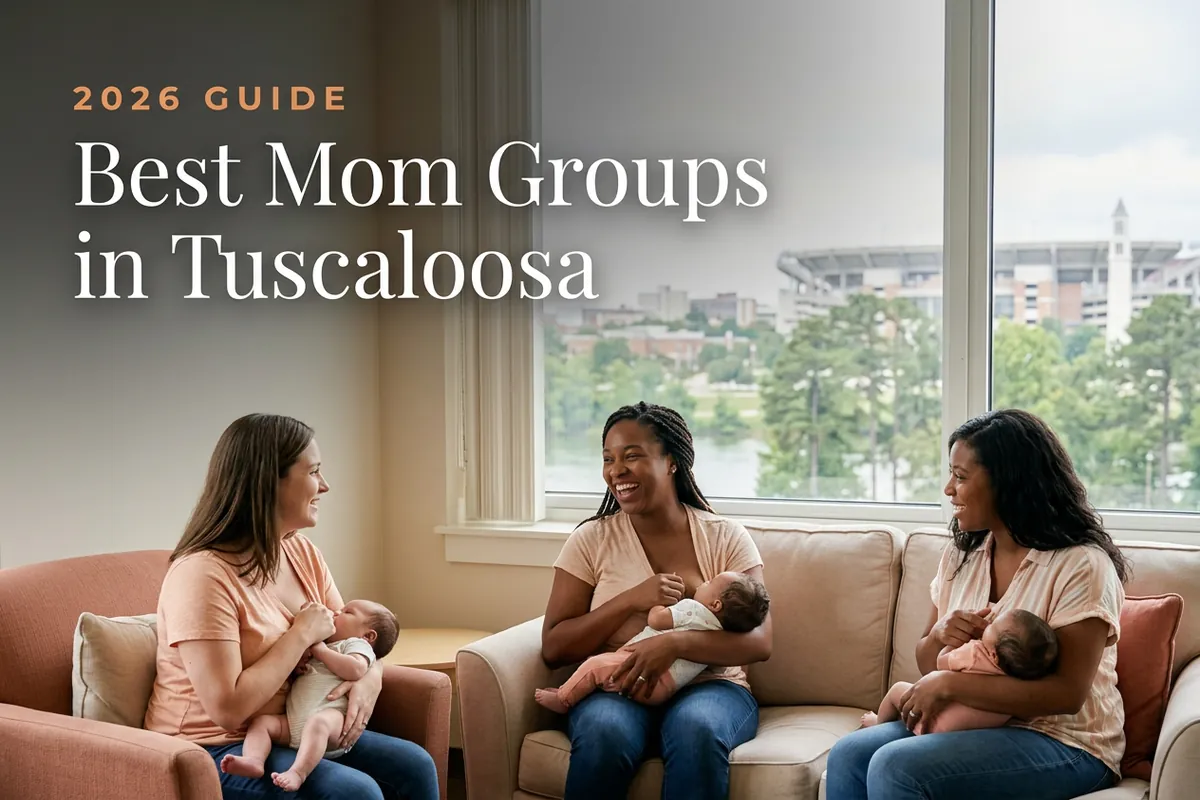 Best Mom Groups in Tuscaloosa | Betteroo Best mom groups in Tuscaloosa, AL: three moms holding their babies at a Tuscaloosa new-parent meetup