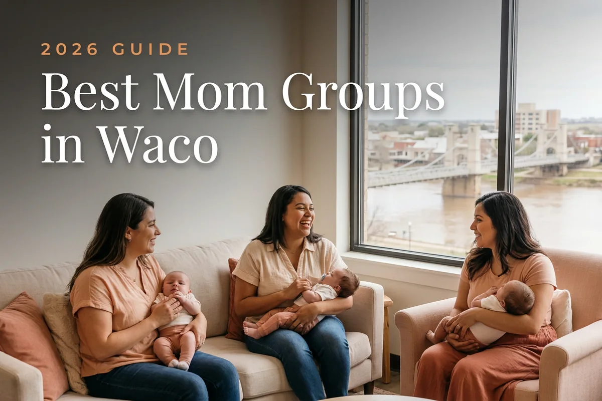 Best mom groups in Waco, TX: three moms holding their babies at a Waco new-parent meetup