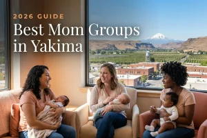 Best mom groups in Yakima, WA: three moms holding their babies at a Yakima new-parent meetup