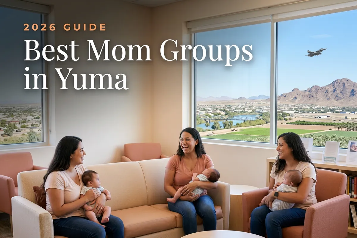 Best mom groups in Yuma, AZ: three moms holding their babies at a Yuma new-parent meetup
