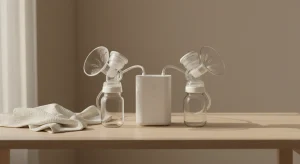Breast Pain After Pumping Causes Relief and when to Worry | Betteroo A modern electric breast pump with flanges and empty bottles arranged on a light table