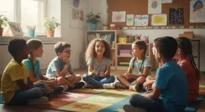 Children sharing fun facts about themselves in a classroom circle