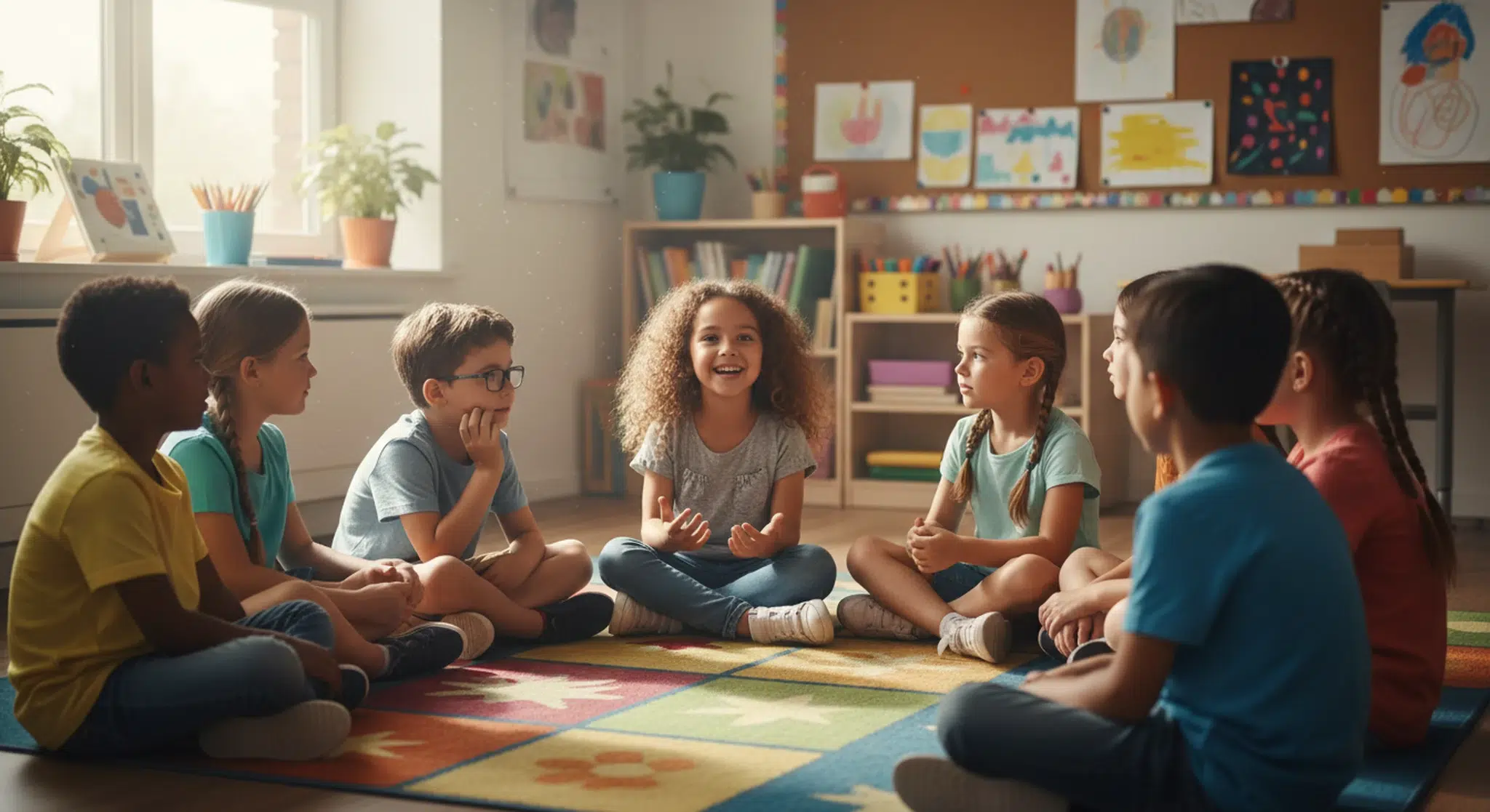 Children sharing fun facts about themselves in a classroom circle