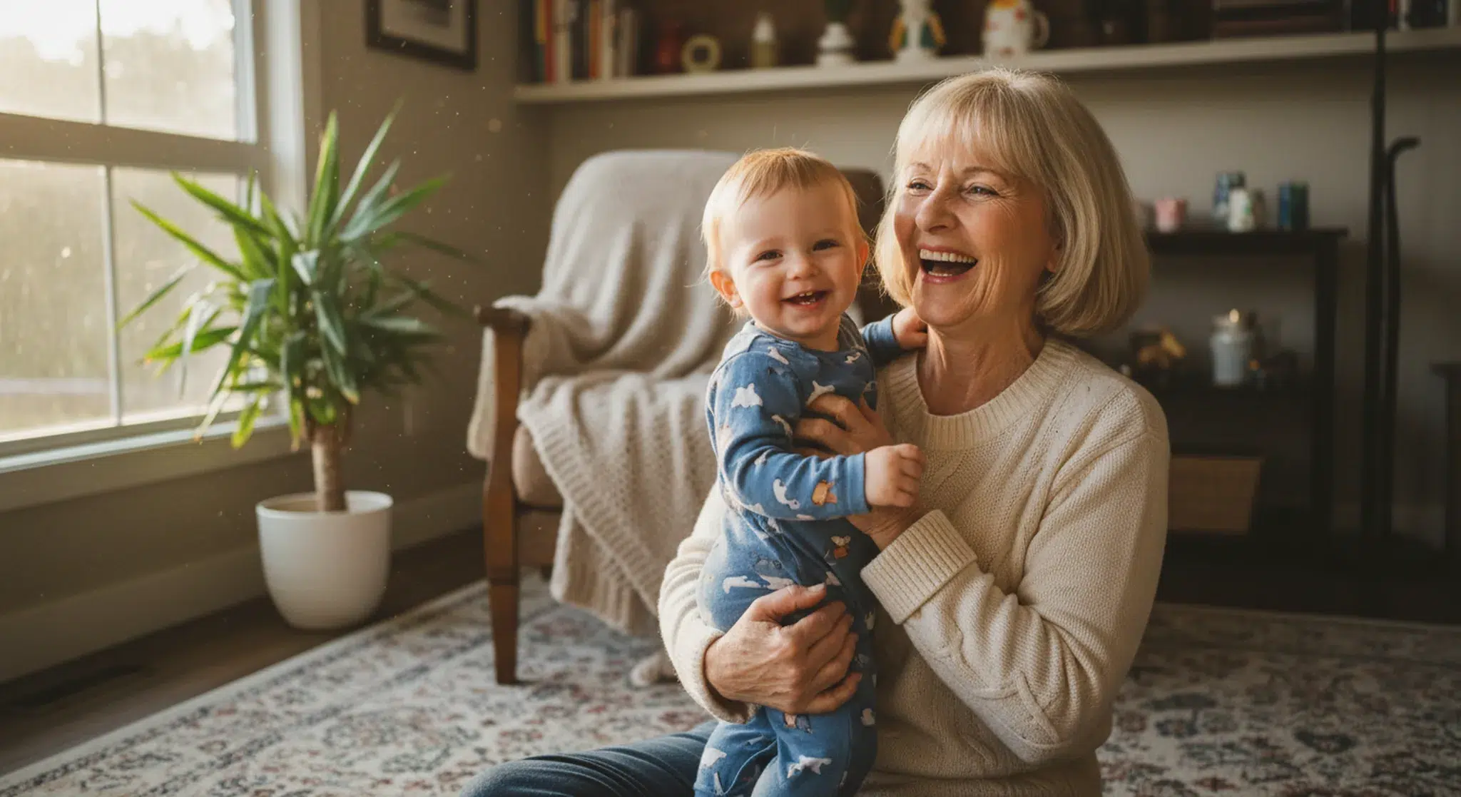 Names for Grandma 150+ Cute Grandmother Nicknames | Betteroo Grandmother laughing with her toddler grandchild in a sunny living room