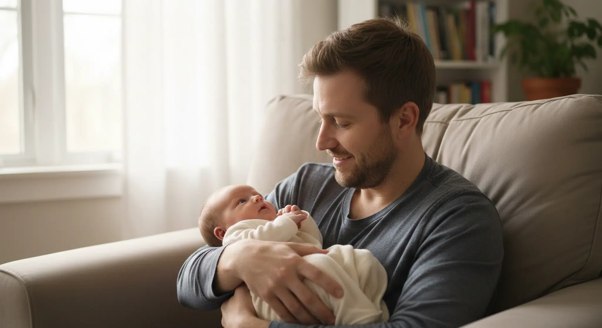 Newborn Vision What Babies See and when They See Color | Betteroo Newborn baby gazing up at her father's face from close range while being held