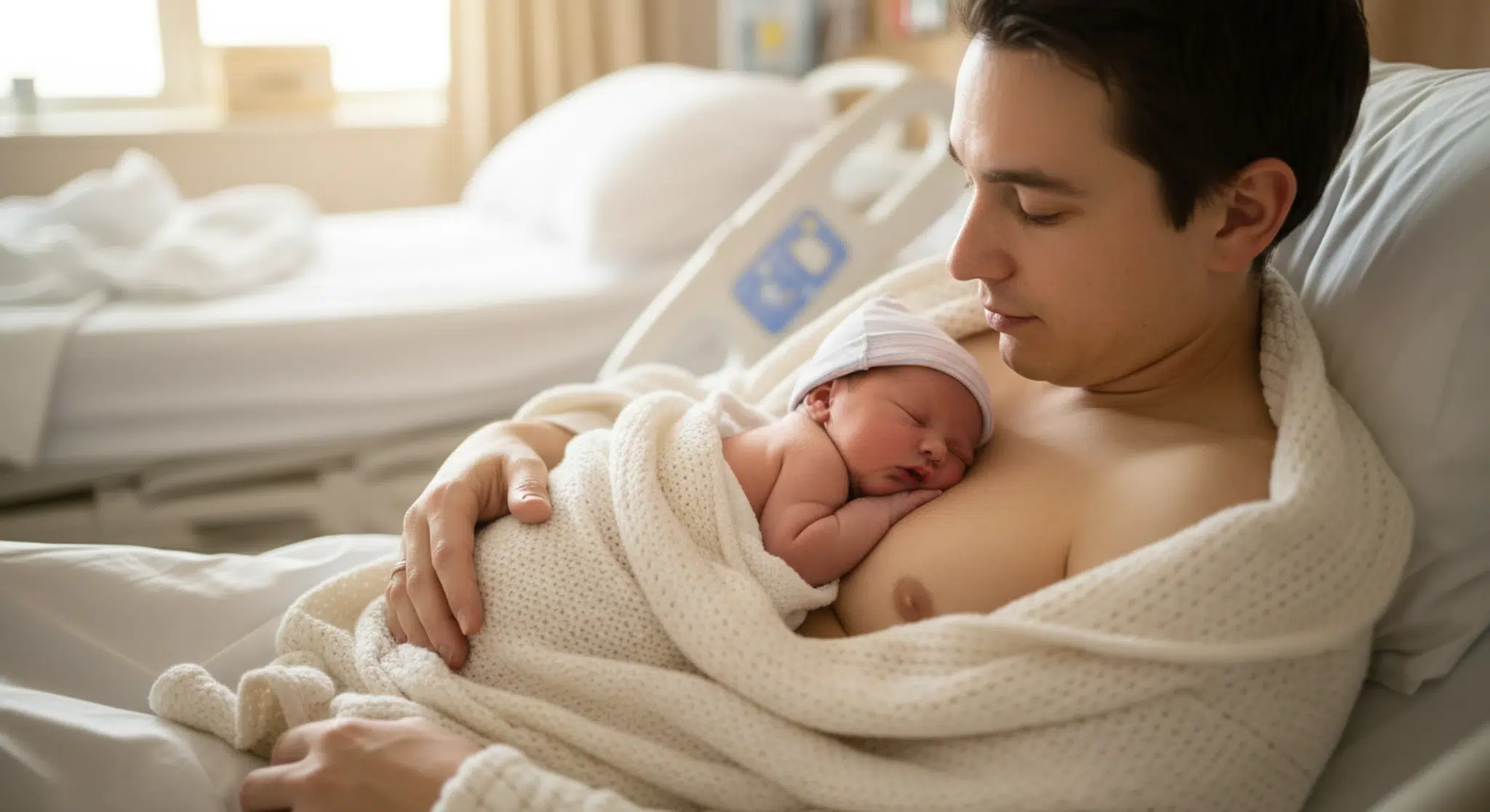 A parent holding their newborn skin to skin in the NICU