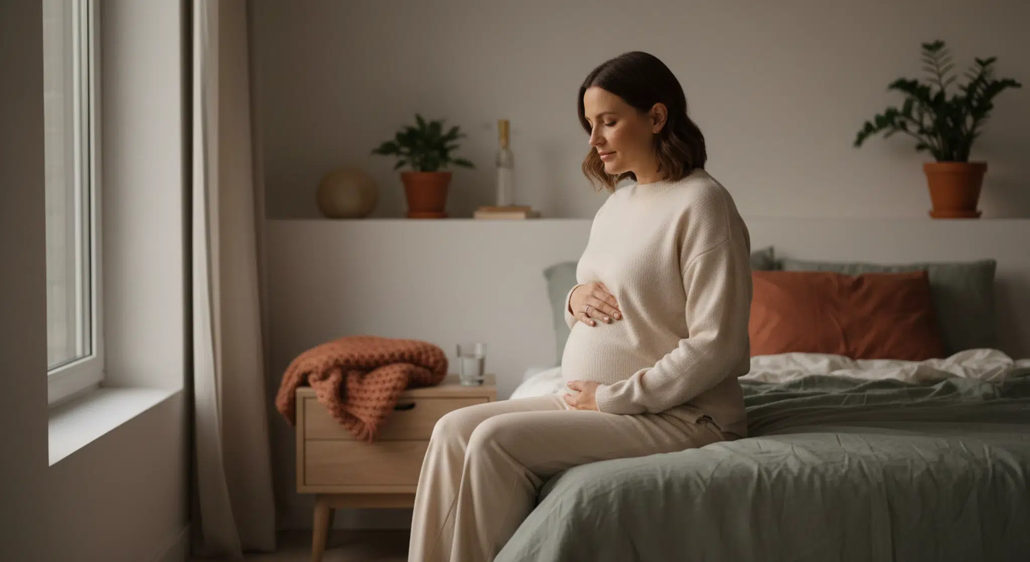Prodromal Labor What It Feels Like and How Long It Lasts | Betteroo Pregnant woman sitting calmly on the edge of a bed with one hand resting on her bump