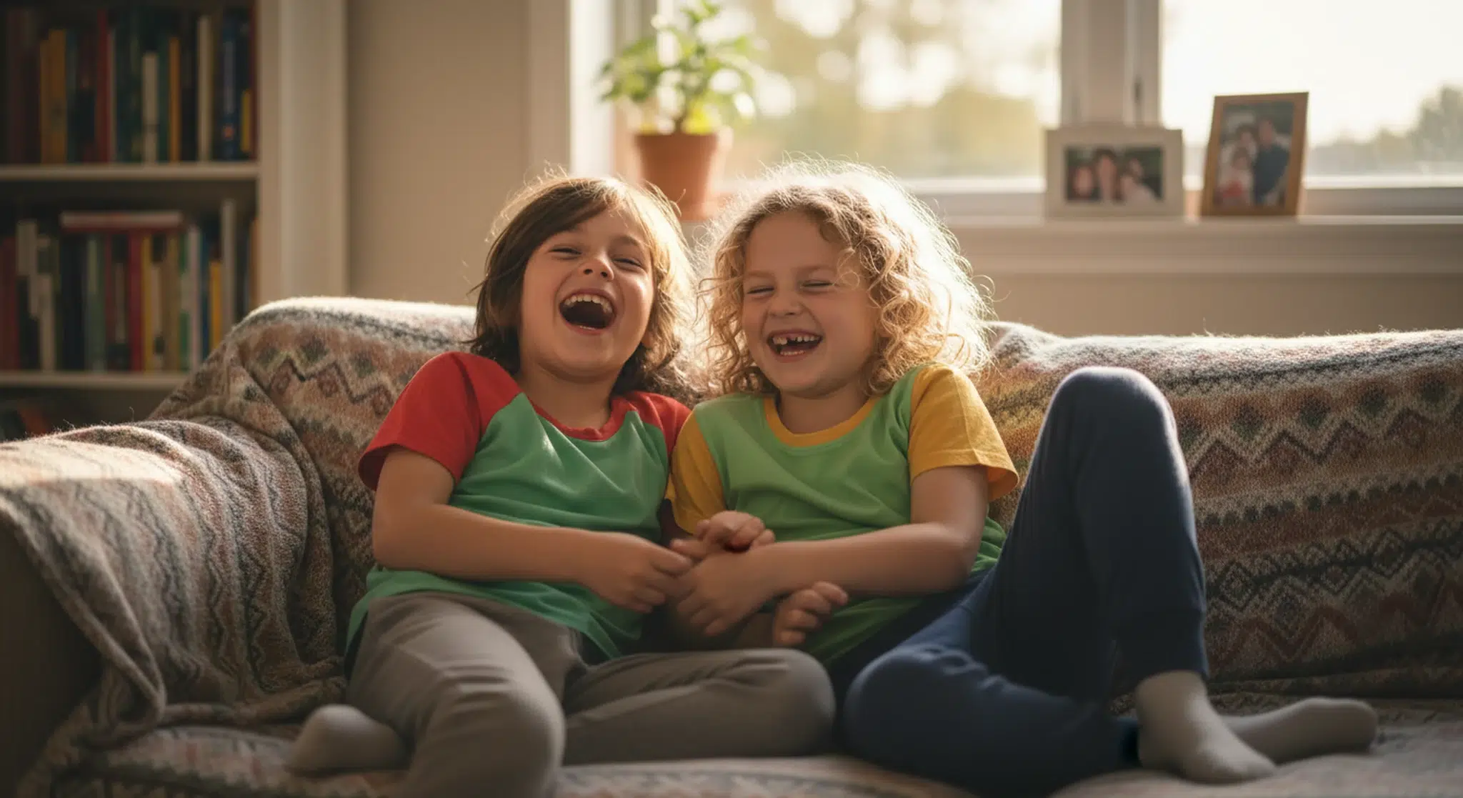150+ Silly Jokes for Kids clean Funny and Giggly | Betteroo Two kids laughing together on a couch while telling silly jokes