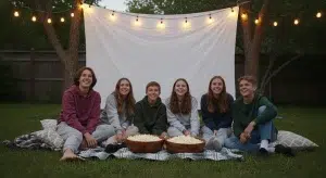 Teen Birthday Party Ideas 30+ Ideas Teens Will Actually Love | Betteroo Teenagers at a backyard movie night birthday party with popcorn and string lights