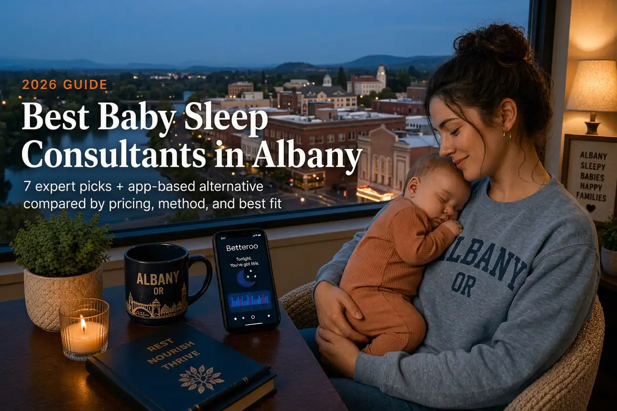 Mother rocking a sleeping baby above the Willamette River at dusk, baby sleep consultants in Albany, Oregon
