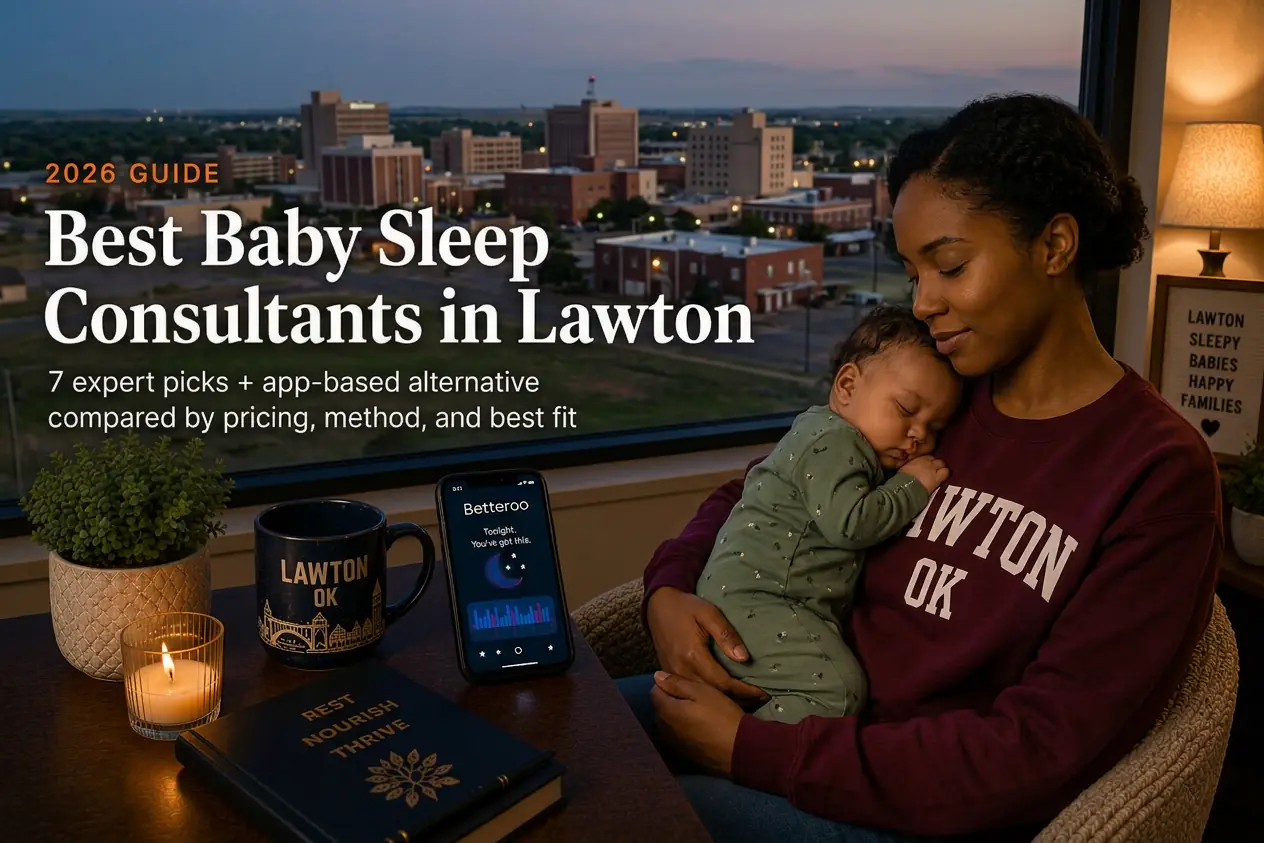 Mother rocking a sleeping baby near the Wichita Mountains at dusk, guide to baby sleep consultants in Lawton