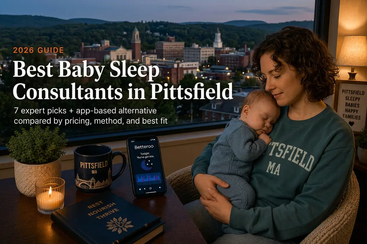 Mother rocking a sleeping baby near the Berkshire hills at dusk, guide to baby sleep consultants in Pittsfield