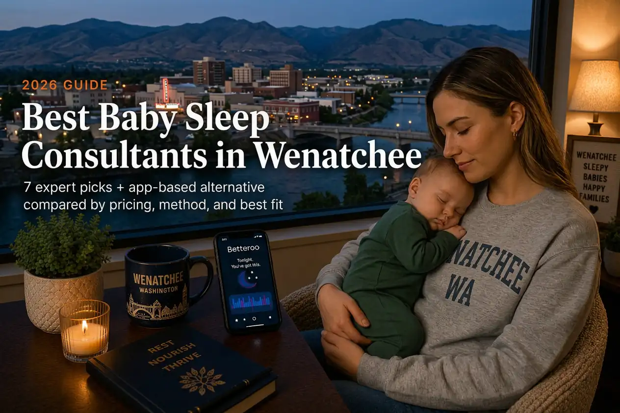 Mother rocking a sleeping baby above the Columbia River at dusk, guide to baby sleep consultants in Wenatchee