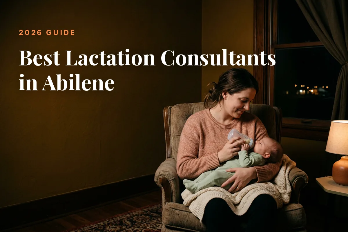 Mother feeding her baby at home in Abilene at night, cover image for the Betteroo guide to the best lactation consultants in Abilene in 2026