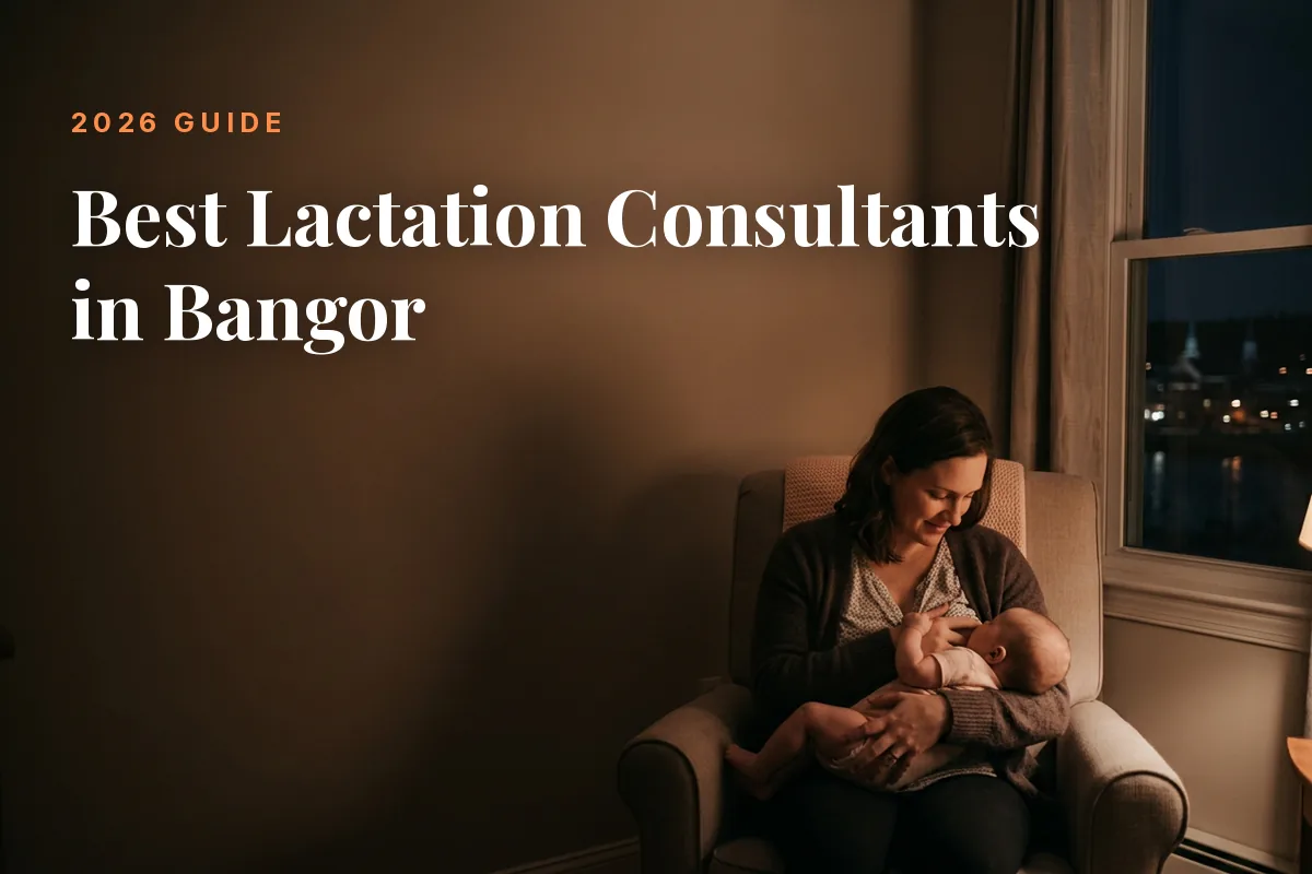 Mother feeding her baby at home in Bangor at night, cover image for the Betteroo guide to the best lactation consultants in Bangor in 2026
