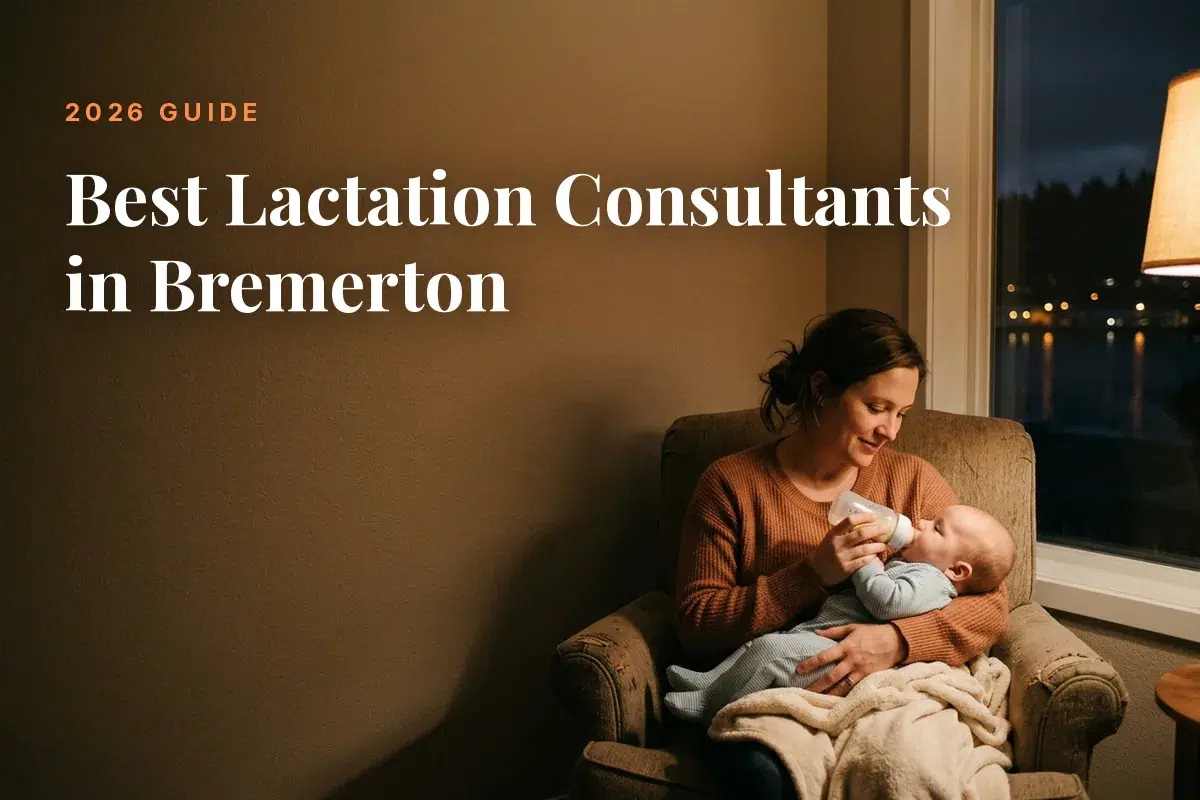 Mother feeding her baby at home in Bremerton at night, cover image for the Betteroo guide to the best lactation consultants in Bremerton in 2026