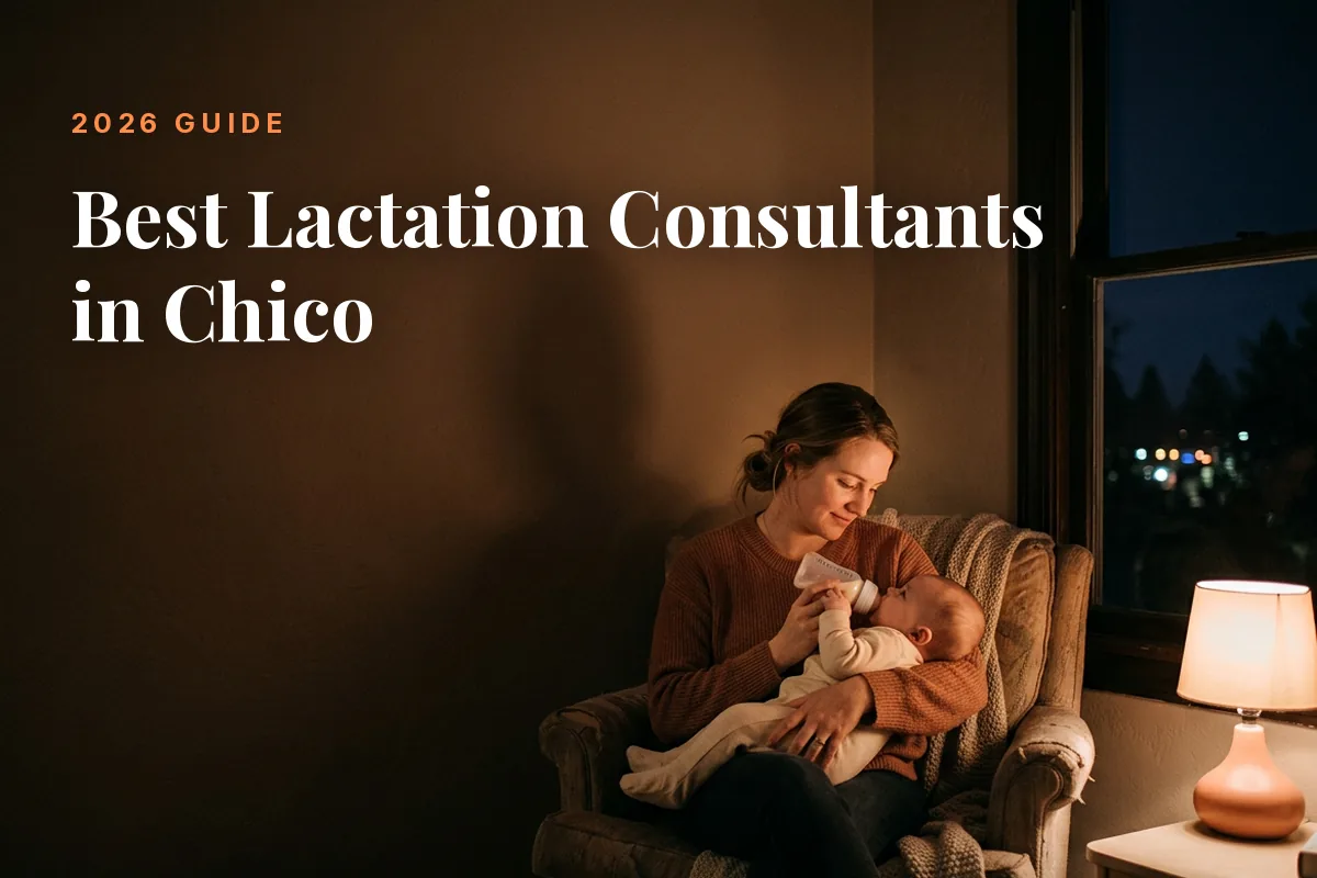 Mother feeding her baby at home in Chico at night, cover image for the Betteroo guide to the best lactation consultants in Chico in 2026