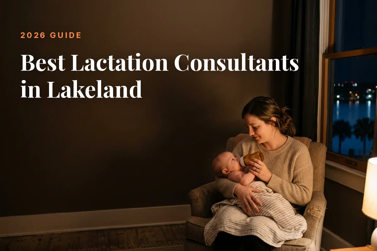 Mother Feeding Her Baby at Home in Lakeland at Night Cover Image for the Betteroo Guide to the Best Lactation Consultants in Lakeland in 2026 | Betteroo Mother feeding her baby at home in Lakeland at night, cover image for the Betteroo guide to the best lactation consultants in Lakeland in 2026