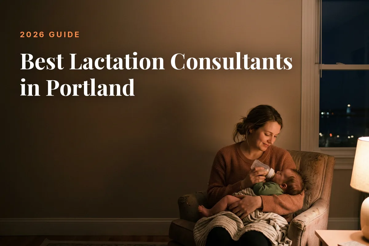 Mother feeding her baby at home in Portland at night, cover image for the Betteroo guide to the best lactation consultants in Portland in 2026
