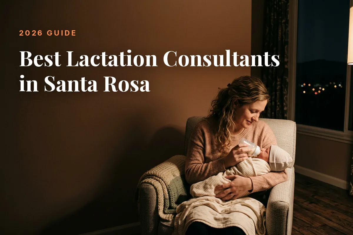 Mother feeding her baby at home in Santa Rosa at night, cover image for the Betteroo guide to the best lactation consultants in Santa Rosa in 2026