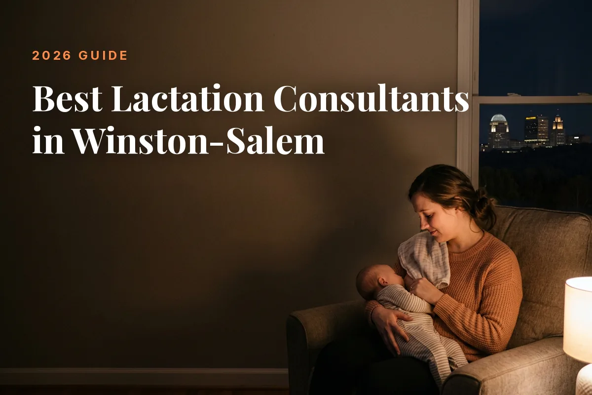 Mother Feeding Her Baby at Home in Winstonsalem at Night Cover Image for the Betteroo Guide to the Best Lactation Consultants in Winstonsalem in 2026 | Betteroo Mother feeding her baby at home in Winston-Salem at night, cover image for the Betteroo guide to the best lactation consultants in Winston-Salem in 2026