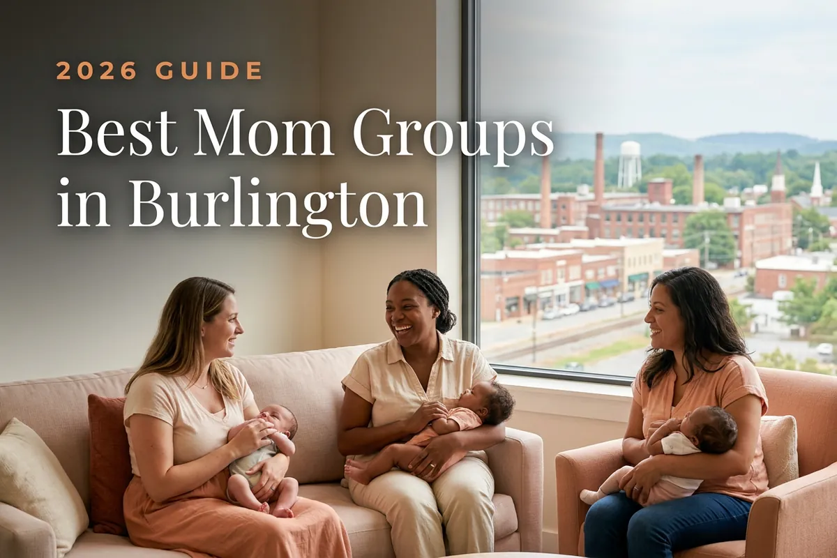 Best mom groups in Burlington, NC: three moms holding their babies at a Burlington new-parent meetup