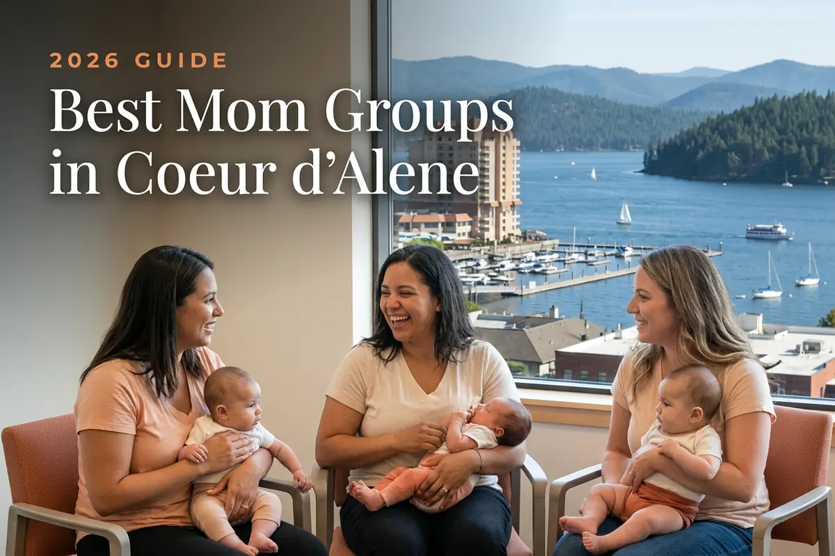 Best mom groups in Coeur d'Alene, ID: three moms holding their babies at a Coeur d'Alene new-parent meetup