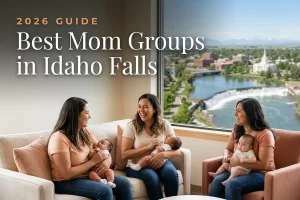 Best mom groups in Idaho Falls, ID: three moms holding their babies at an Idaho Falls new-parent meetup
