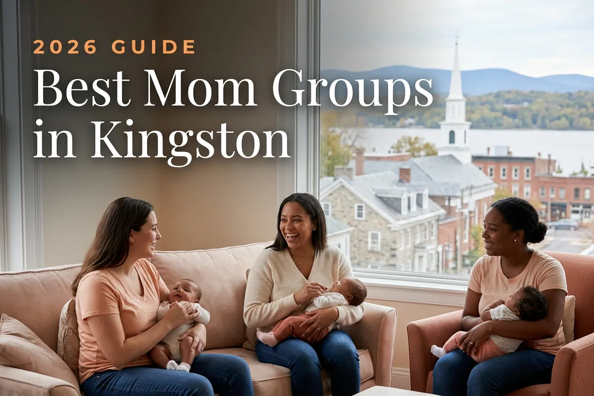 Best mom groups in Kingston, NY: three moms holding their babies at a Kingston new-parent meetup