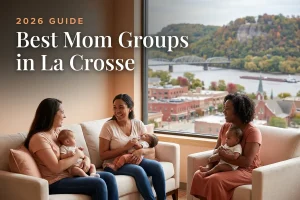 Best mom groups in La Crosse, WI: three moms holding their babies at a La Crosse new-parent meetup