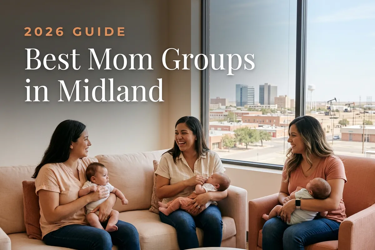 Best mom groups in Midland, TX: three moms holding their babies at a Midland new-parent meetup