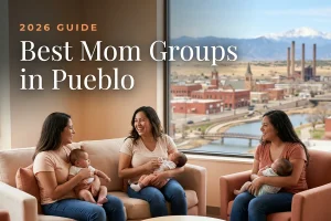 Best mom groups in Pueblo, CO: three moms holding their babies at a Pueblo new-parent meetup