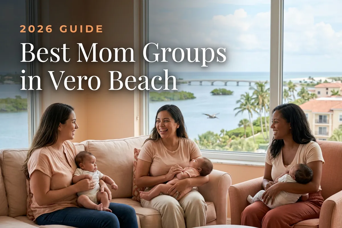 Best mom groups in Vero Beach, FL: three moms holding their babies at a Vero Beach new-parent meetup