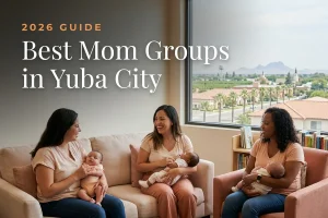 Best Mom Groups in Yuba City | Betteroo Best mom groups in Yuba City, CA: three moms holding their babies at a Yuba City new-parent meetup