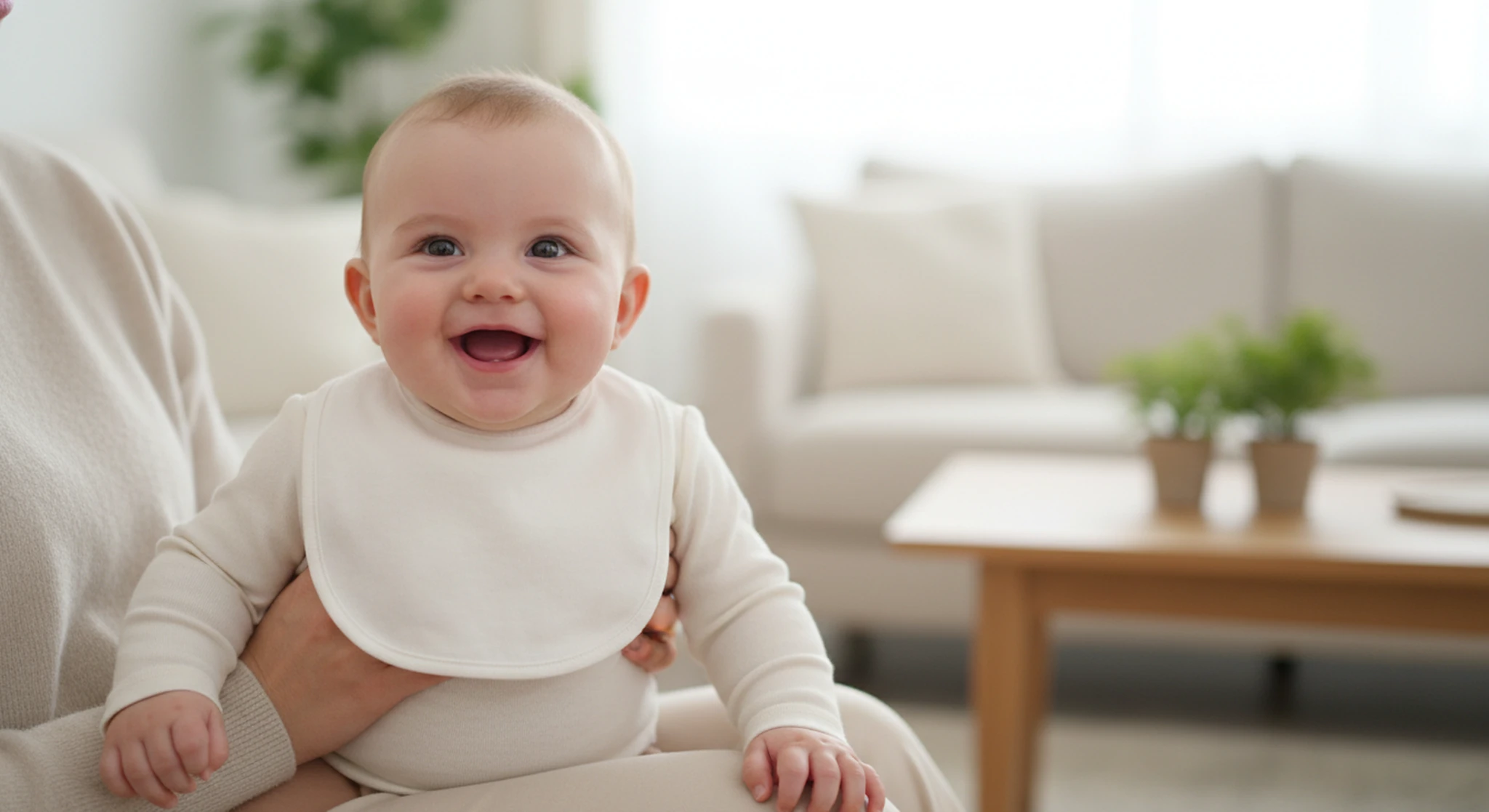 Drool Rash What It Looks Like Causes and How to Treat It at Home | Betteroo Smiling six-month-old baby in a white cotton bib sitting upright on a parent's lap in soft daylight