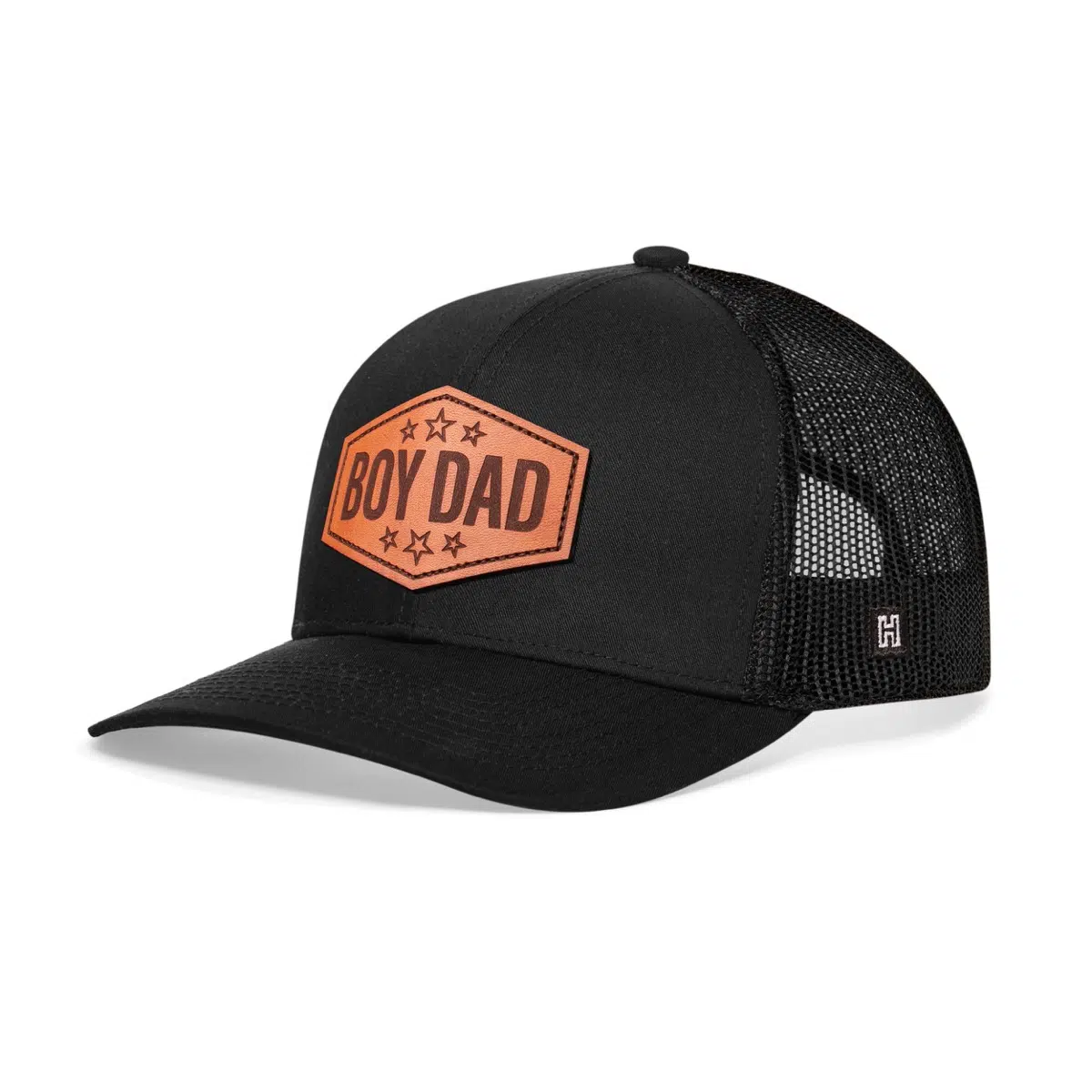 HAKA Boy Dad Leather Trucker Hat in black