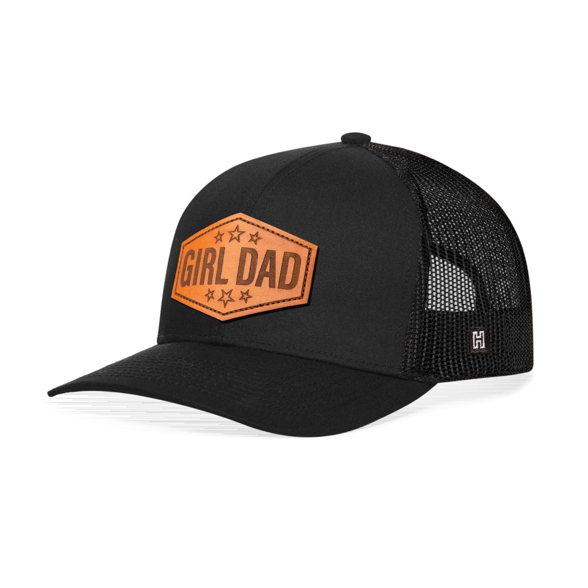 HAKA Girl Dad Leather Trucker Hat in black